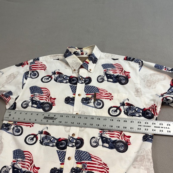 North River Outfitters L Short Sleeve Button Up Shirt Motorcycles American Flag - Picture 9 of 11